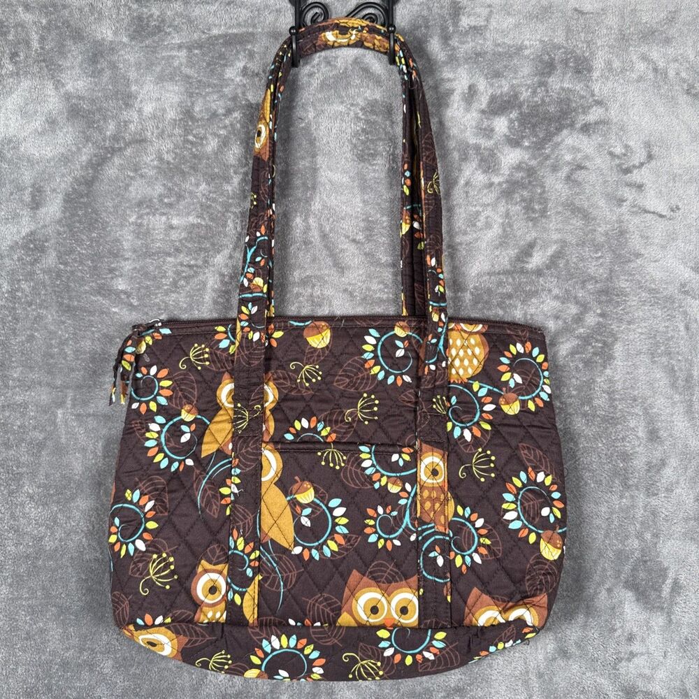 Quilted Owls Tote Bag Travel Work Brown Midsize Floral Design